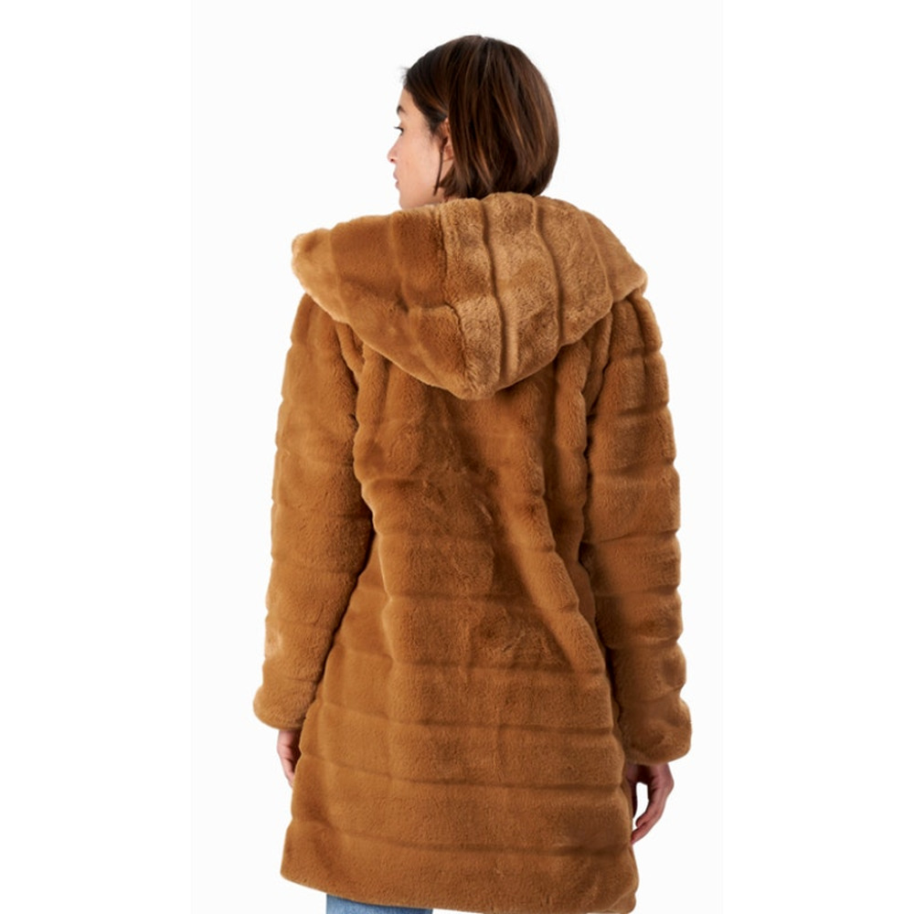 Anthropologie Apparis XS Faux Fur Celina Jacket $360 Hooded Long Mink Coat Camel - Picture 7 of 15